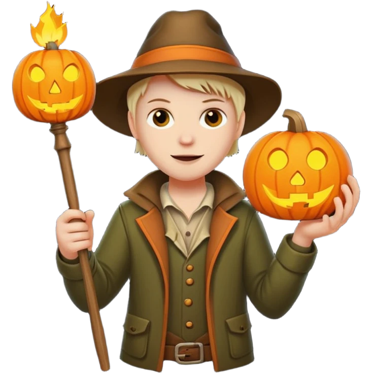 Hunter With Jack o Lantern, with wand emoji