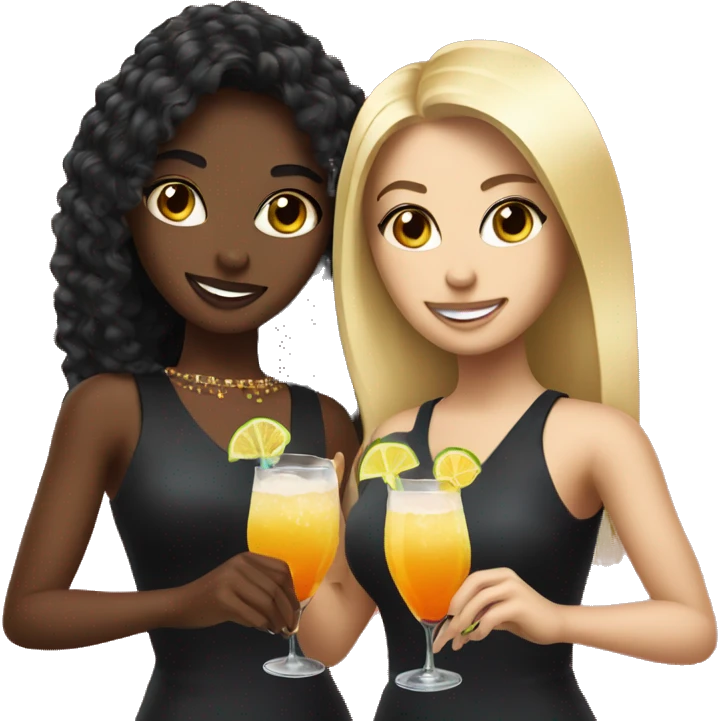 Blonde and black hair girls holding cocktails  emoji