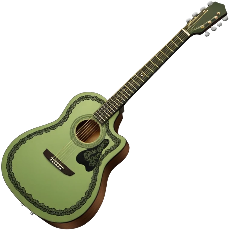sage green acoustic guitar with black lacy-details emoji
