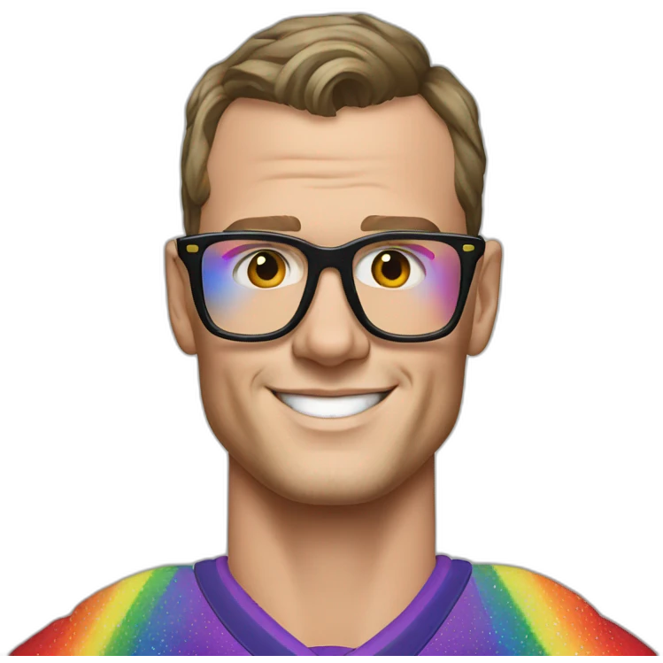 Jonathan Toews wearing glasses and rainbow clothes emoji