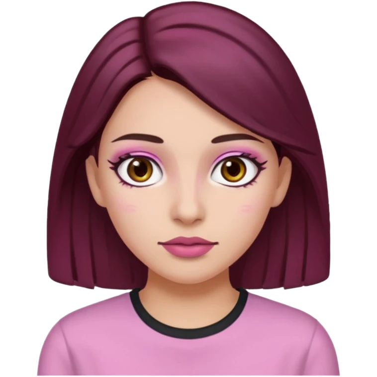 Woman with pink all skin, white background, dark brown hair and hazel eyes and brown eyebrows emoji