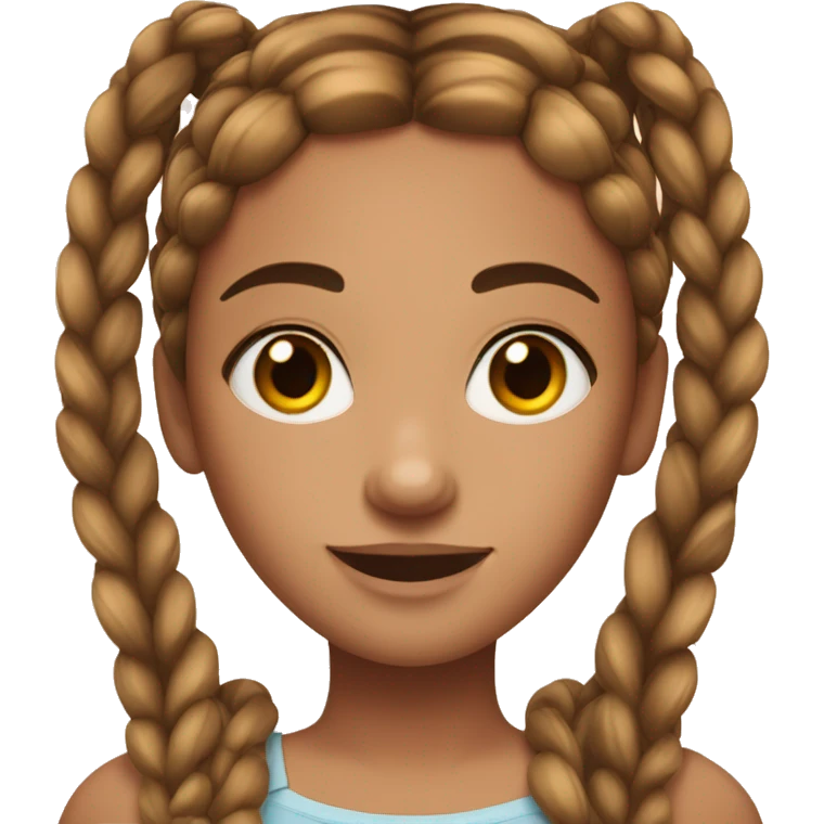Girl with two frayed brown french braids, hazel eyes  and freckles emoji