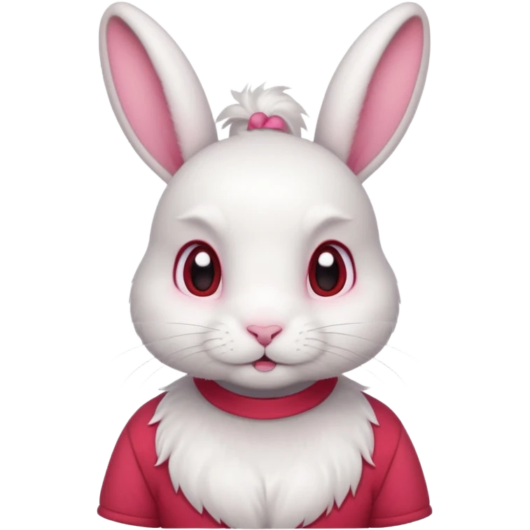 white large bunny, pet lover, red shirt, pony tail. emoji