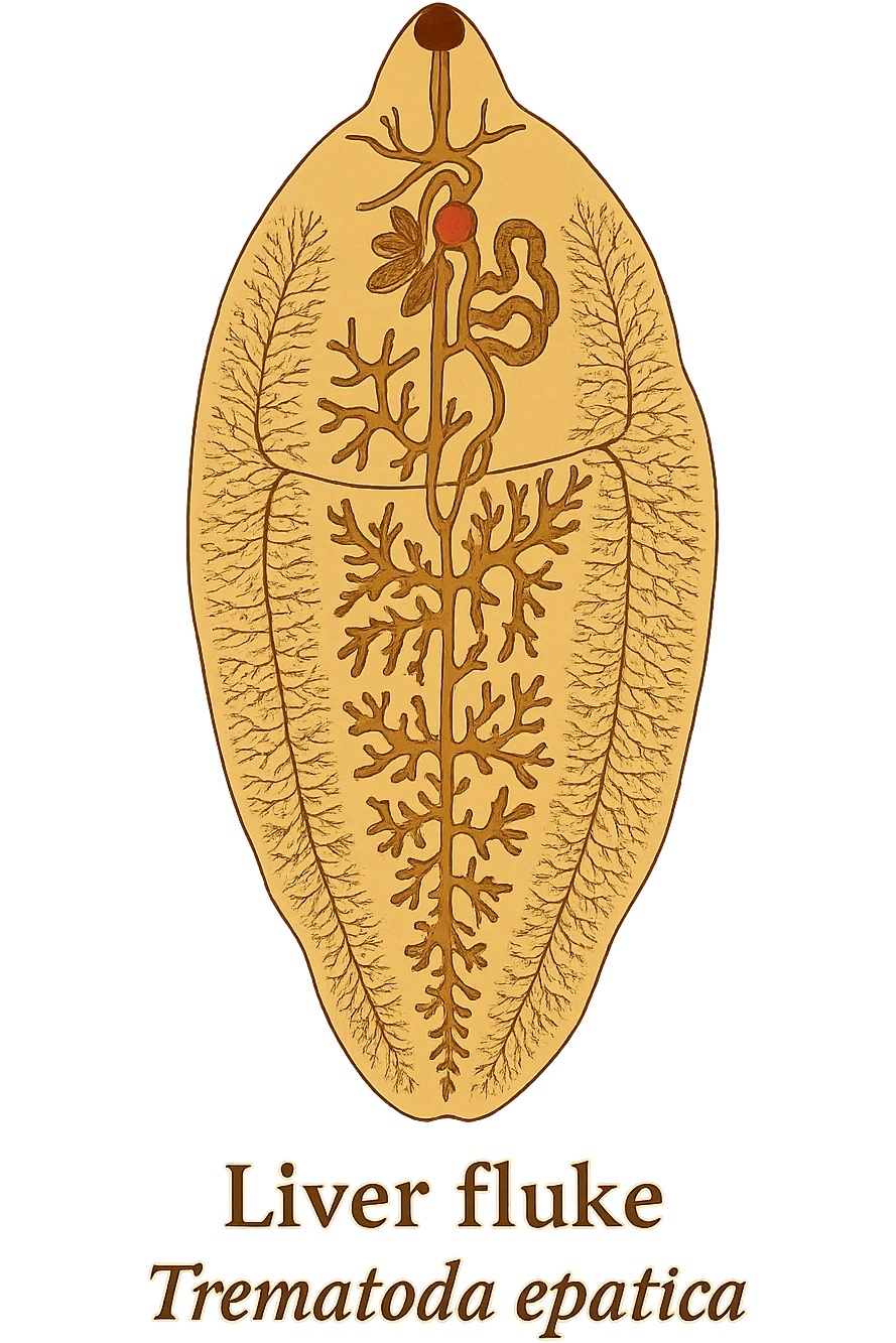 batterio Trematodi epatici (Liver fluke) stile libro di medicina emoji