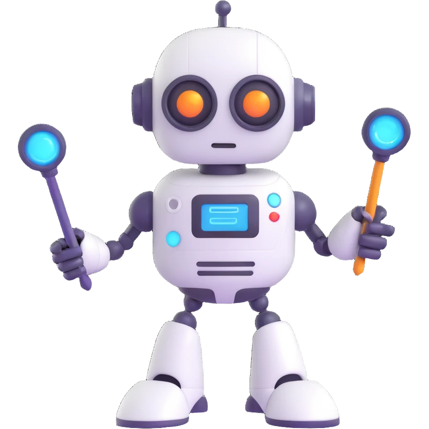 A cute robot is holding a magic wand emoji