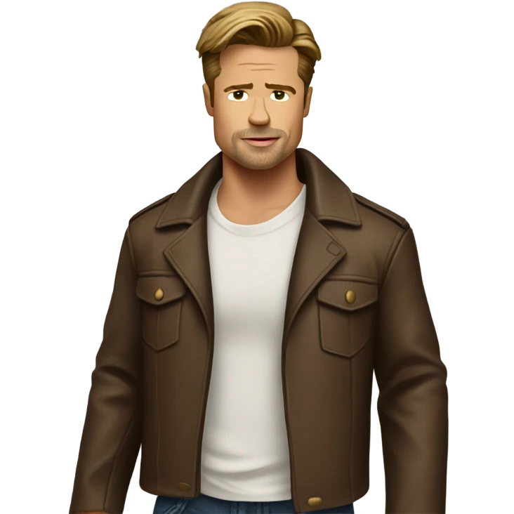 single Brad Pitt in white shirt and brown leather jacket emoji