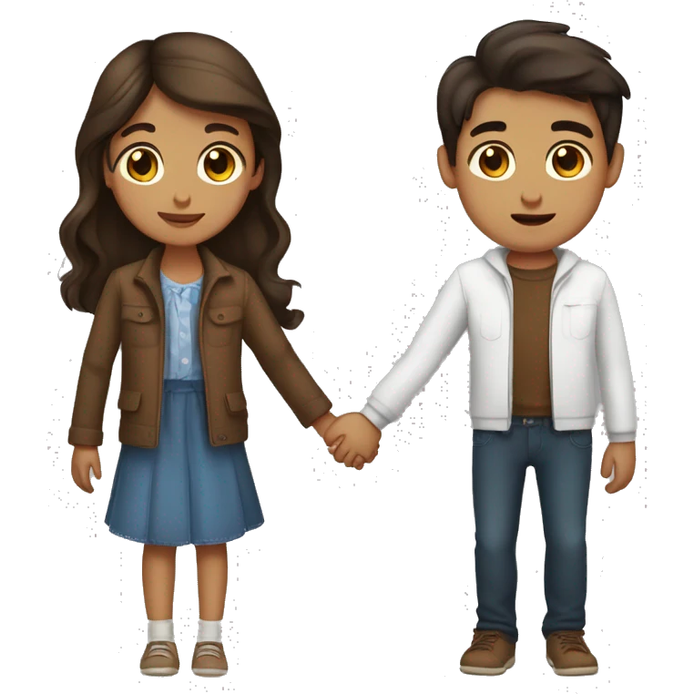Brunette girl with brown eyes  and boy with brown eyes holding hands  emoji