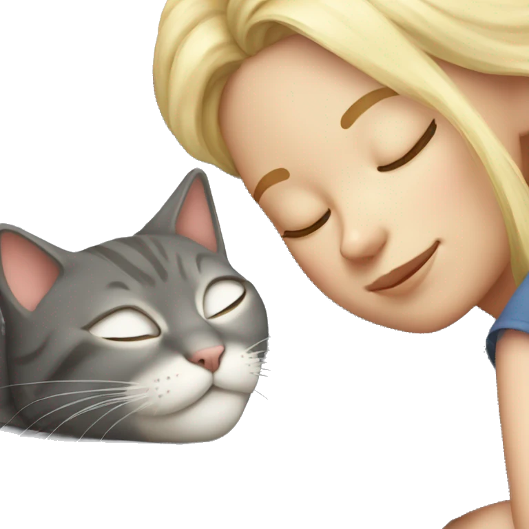 Grey cat sleeping with blonde girl  emoji