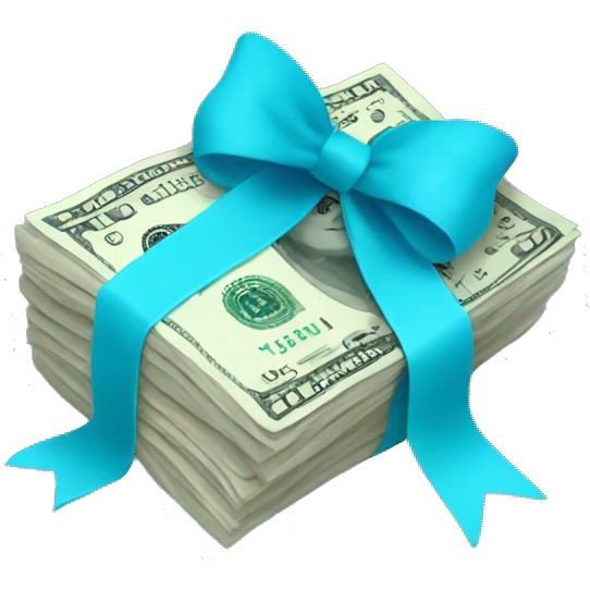 A bunch of dollars, tied with pastel blue bow emoji