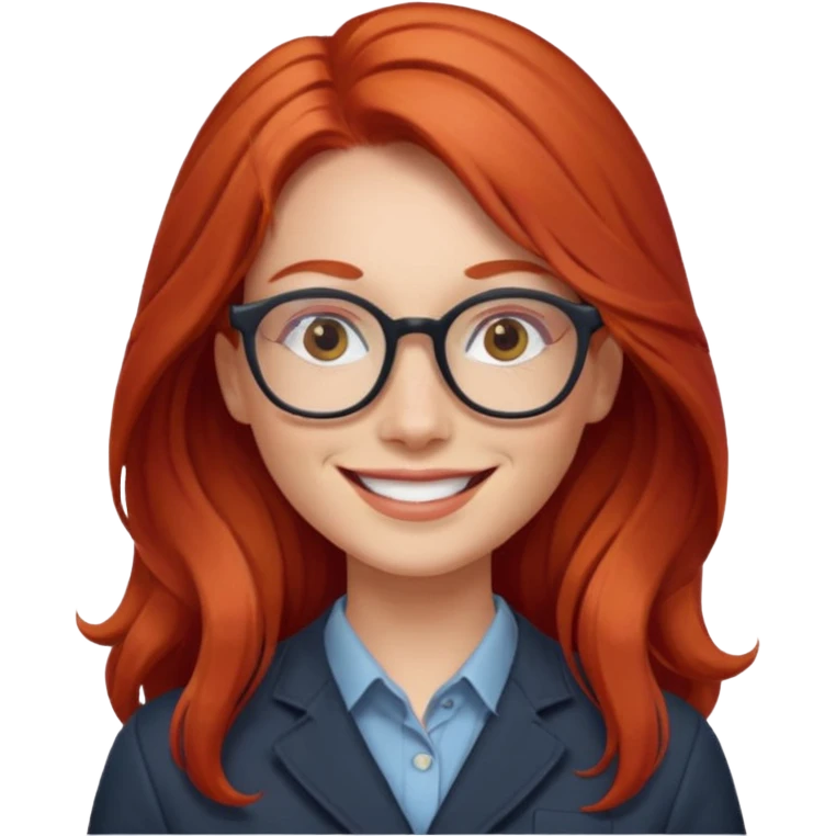 Profesora joven de fotografía, sonrriente cabello rojizo y de pelo largo  emoji