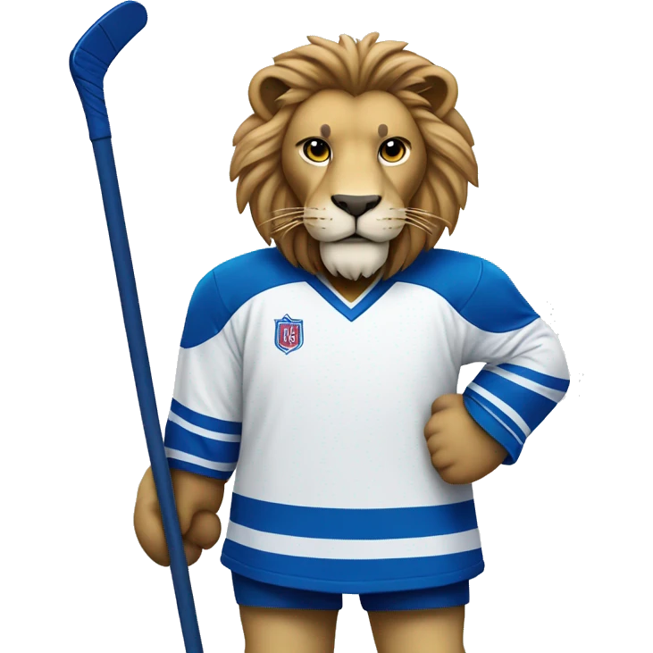 A lion in a hockey uniform in white and blue emoji