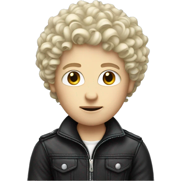 pale boy curly hair dressed in biker style emoji