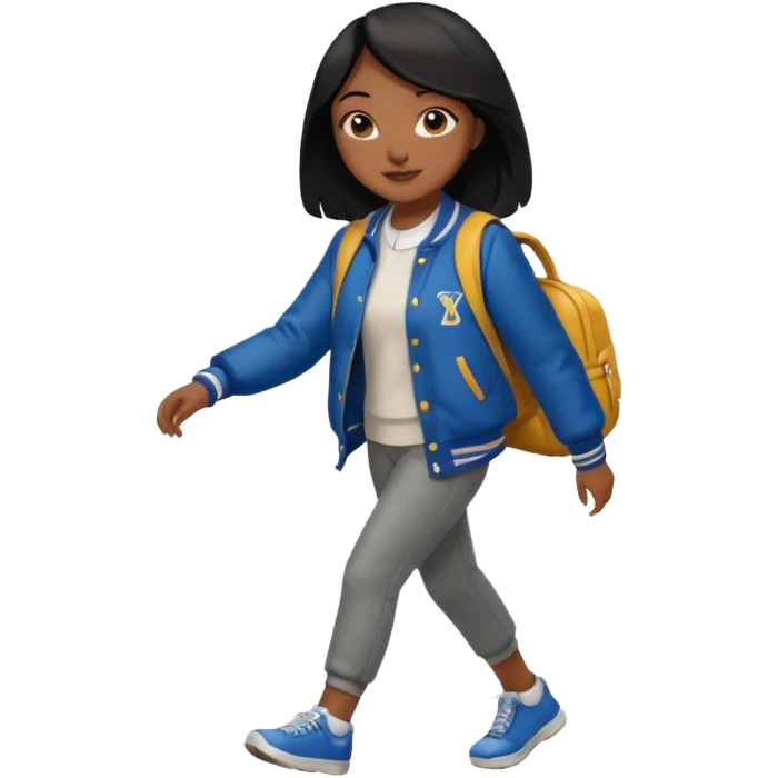 walk black long hair girl with varsity jacket emoji