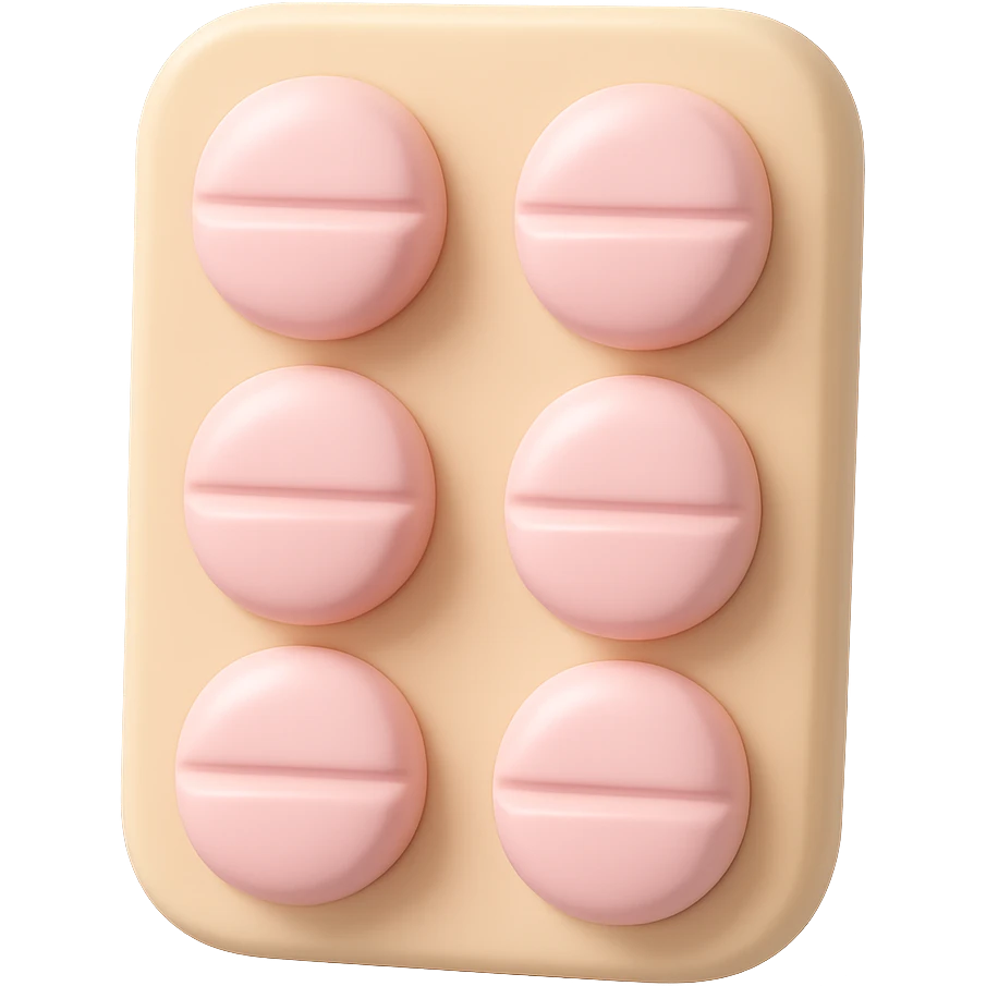light pastel pink pills in a light beige blister pack, no background, vinyl figure 3D emoji style emoji