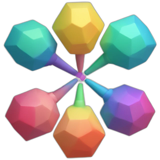 3d hexagon of 6 equilateral triangles, each a different color of the rainbow emoji