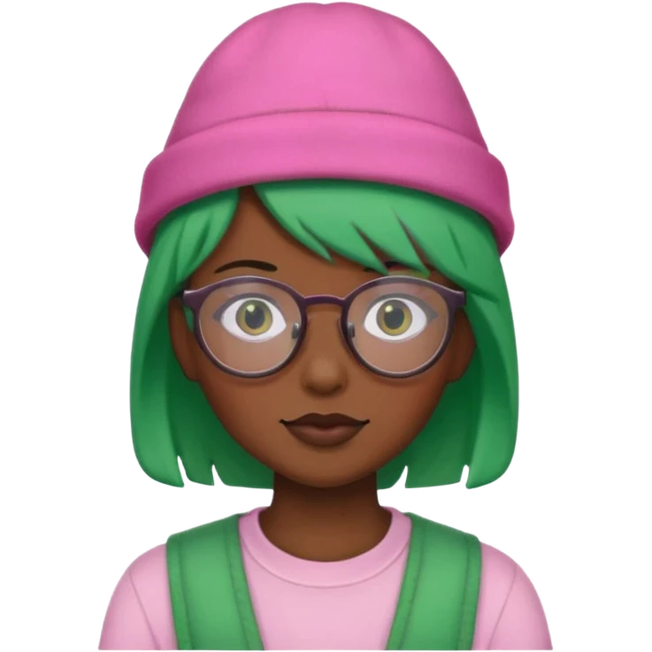 fully black dog, green haired, glassess and a pink hat emoji