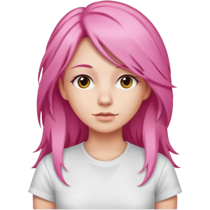 a woman with long layered pink hair, wearing white t-shirt emoji