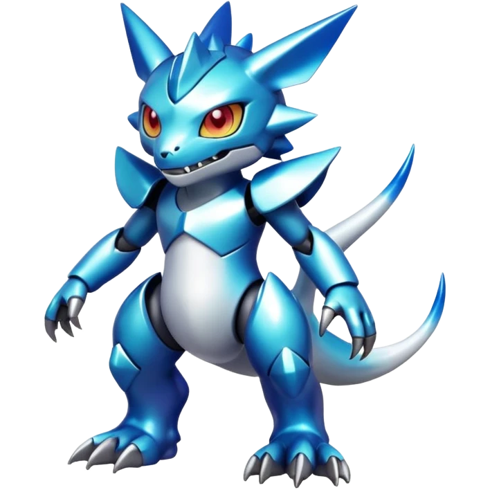 white colorful metallic alloy gradient shiny glossy Fakémon-Digimon-creature-hybrid (full body) emoji