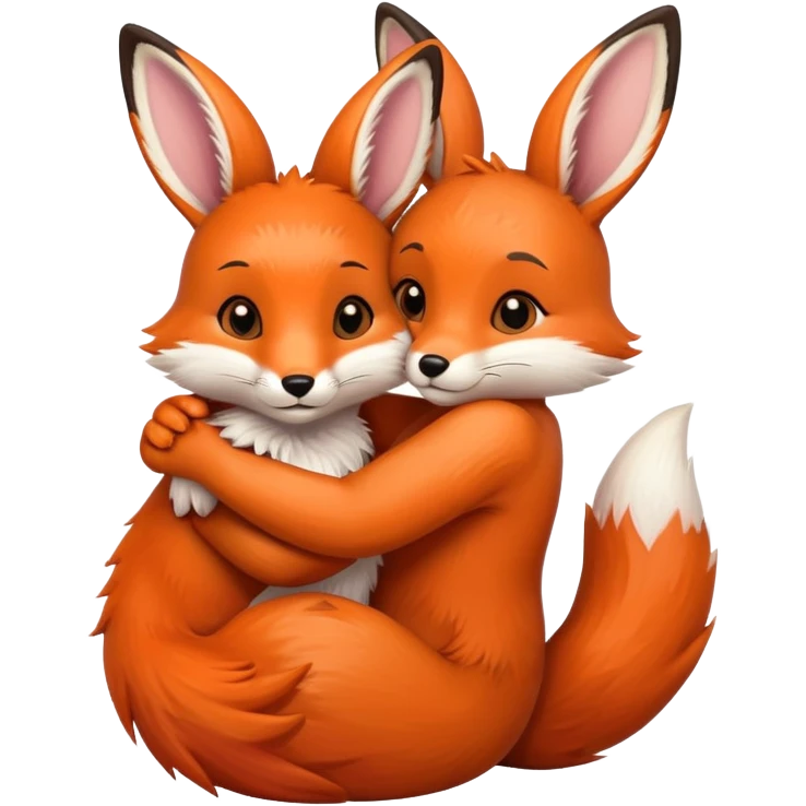 A fox hugs a brown bunny emoji