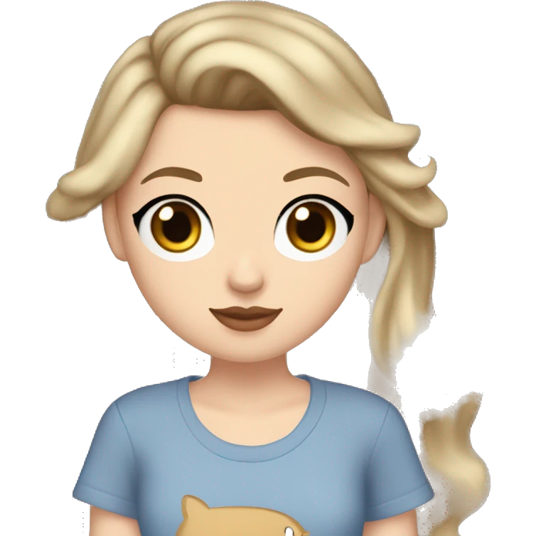white girl with dirty blonde brownish hair and bluey/grey eyes and a mole on left middle of the cheek and wearing a taylor swift tshirt emoji