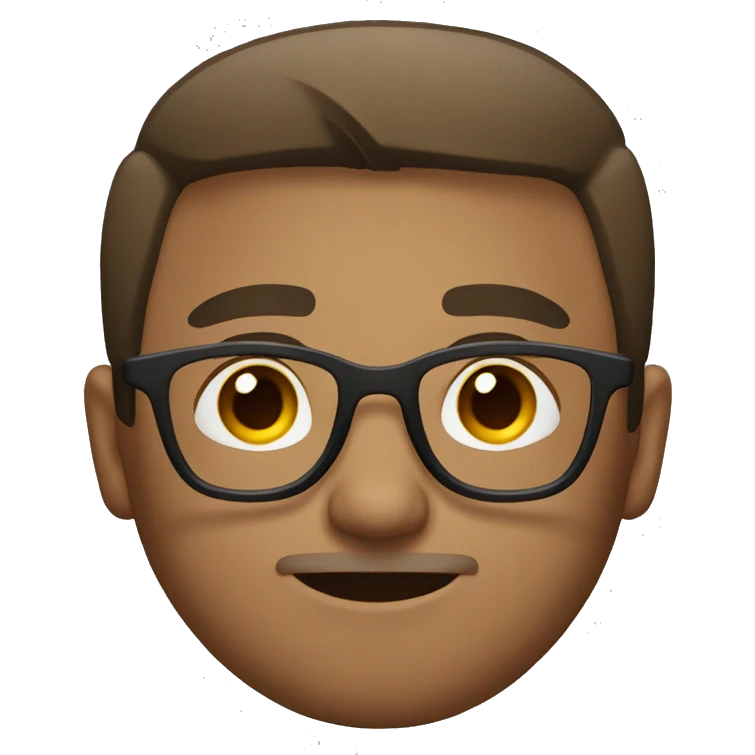 brown eyes with short hair man. wearing glasses. emoji