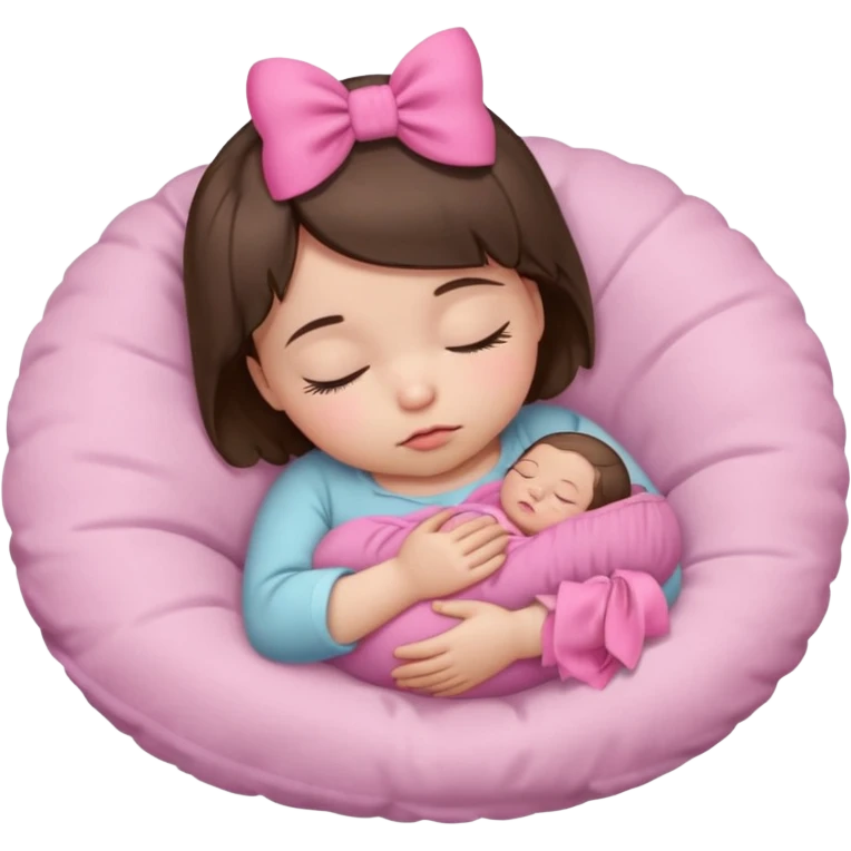 small baby sleeping with pink bow brunette hair alone emoji