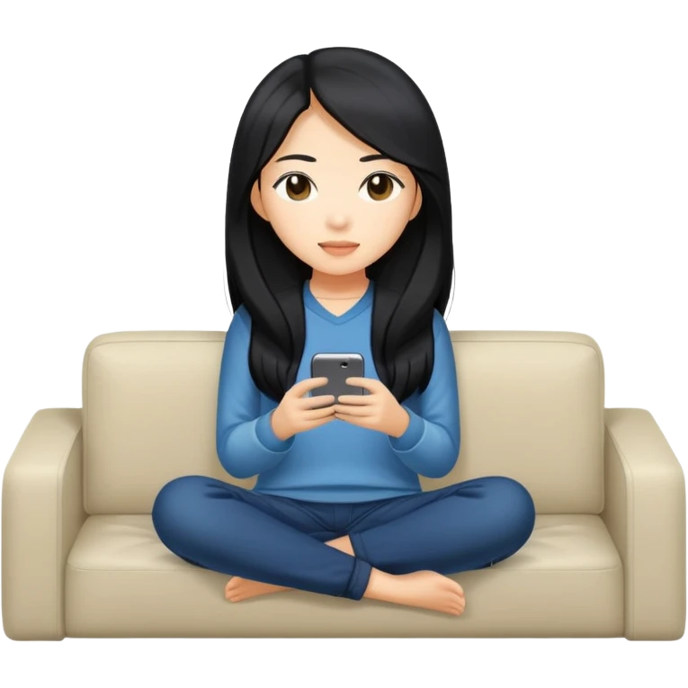A slightly lighter-skinned Asian woman with long black hair sitting on a sofa emoji