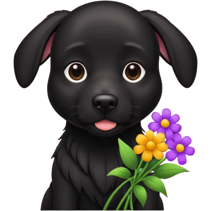 black dog holding flowers emoji