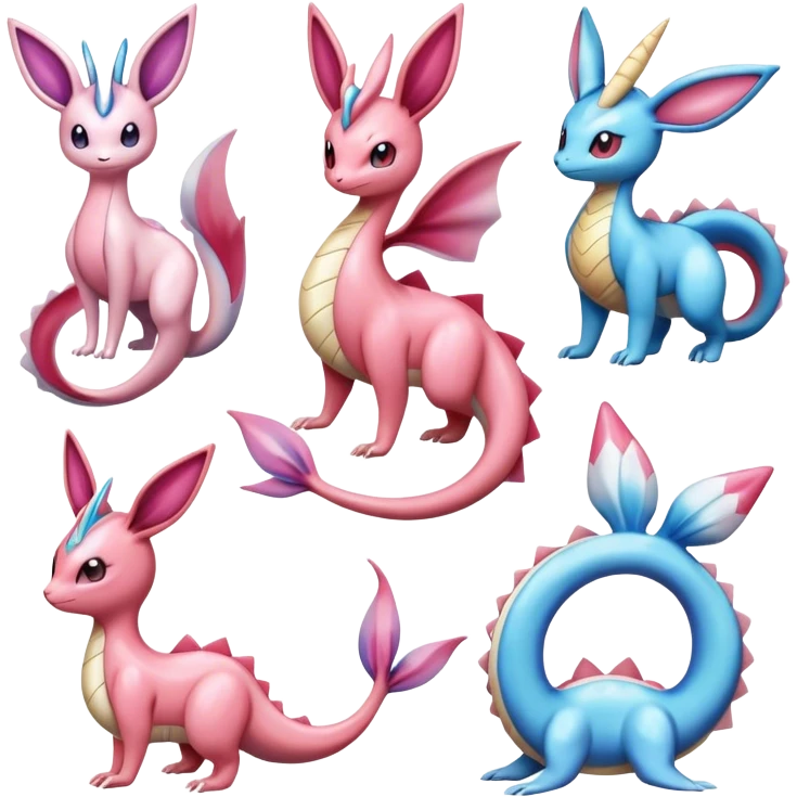 Shiny Milotic-Sylveon-Espeon-Vaporeon-Dragonair-Pokémon full body emoji
