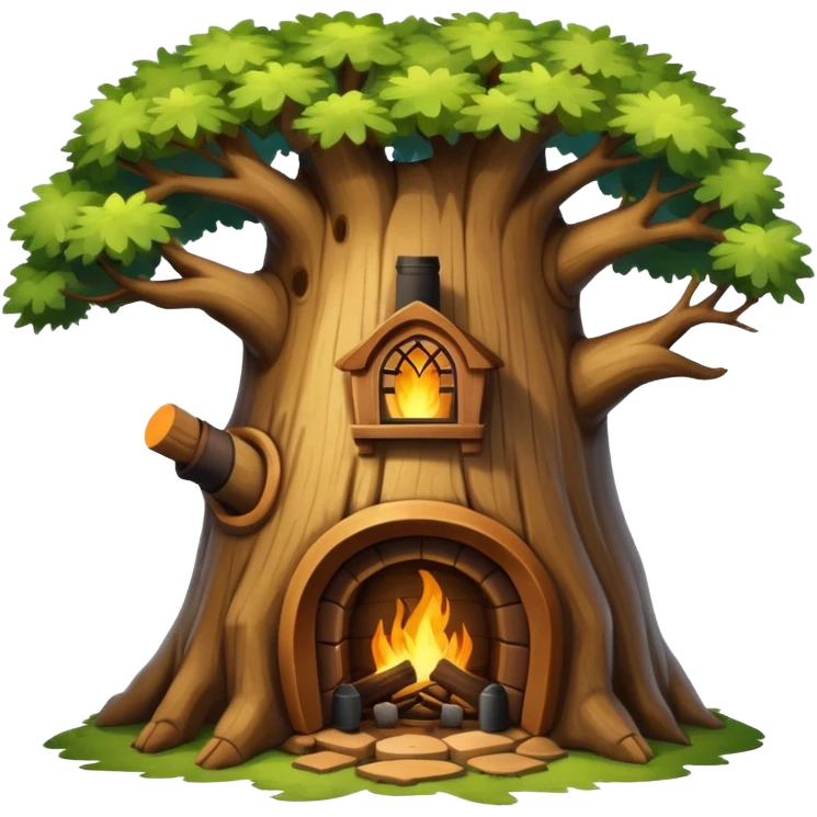house inside a large oak tree trunk emoji