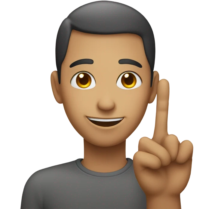person smiling holding up a peace sign with fingers touching face by eye emoji