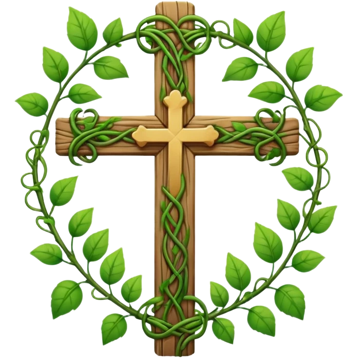 cross with vines wrapped around line art emoji