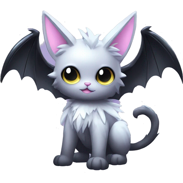 Shiny Cool Punk pastel Black beautiful ethereal fantasy Kawaii Sona Fakemon-cat-animal with edgy bat-wings-ears Full Body emoji