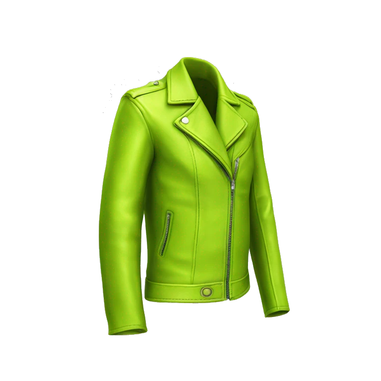 Realistic isolated side view of a lime green open fashion leather jacket. emoji