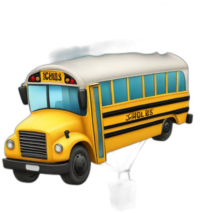 School bus hanging from hot air balloon emoji