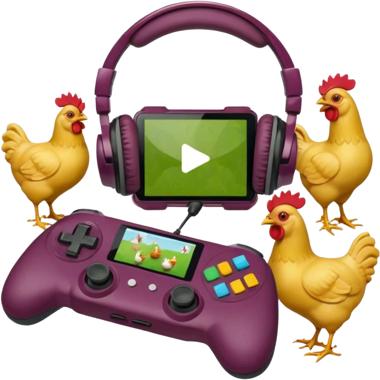 Pack emote, Sfondo trasparente e Dimensioni: (28x28, 56x56, 112x112) 
Stile Gamer: Il radicchio indossa cuffie da gaming e interagisce con controller o schermi, mentre i polli appaiono come icone di supporto o spettatori, colore font diverso in ogni emote emoji