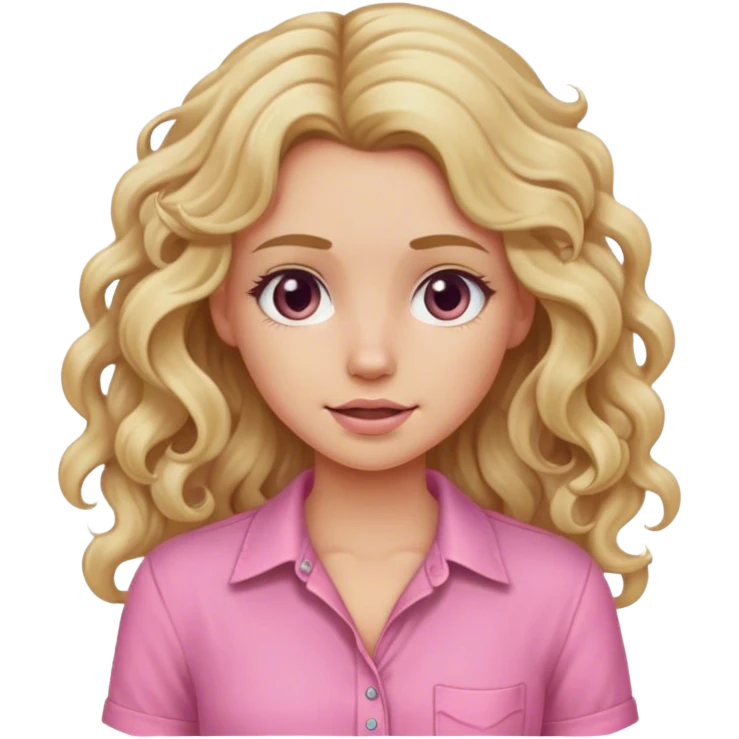 Blonde girl with long curly dirty blonde hair in a pink shirt portrait  emoji