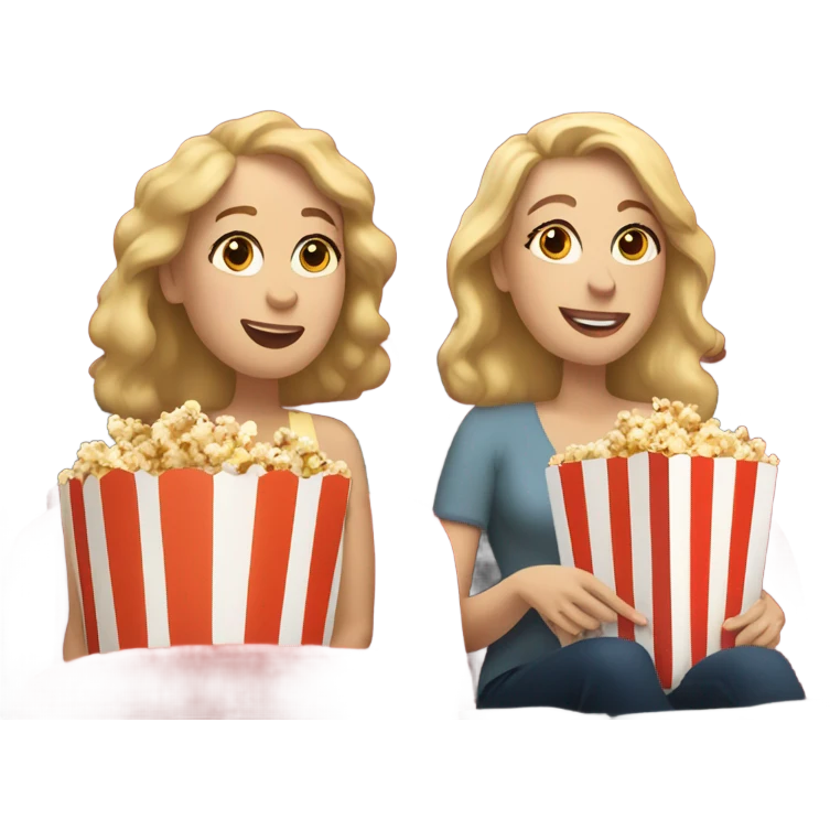 3 white women at the movies with popcorn emoji