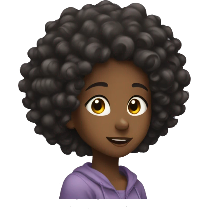 black girl with curly hair watching anime emoji