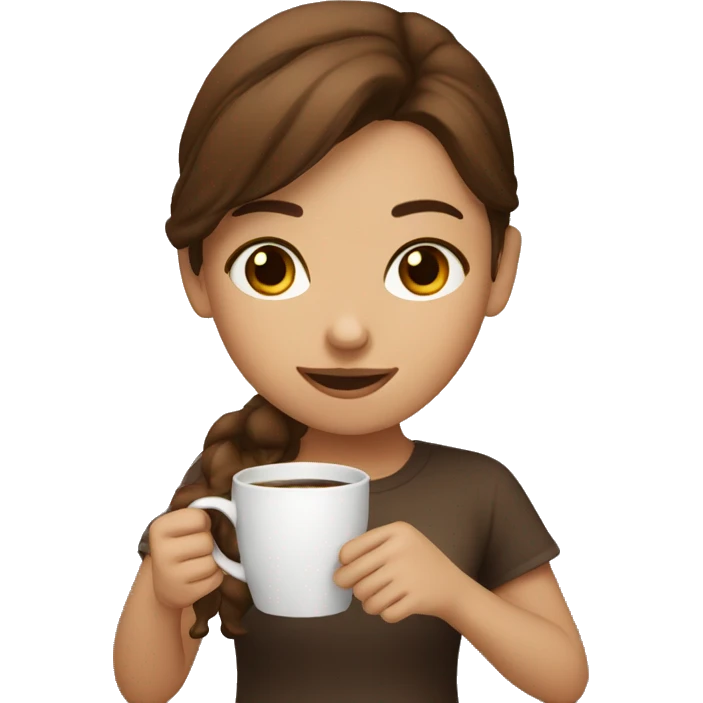 A brown haired girl having some coffee  emoji