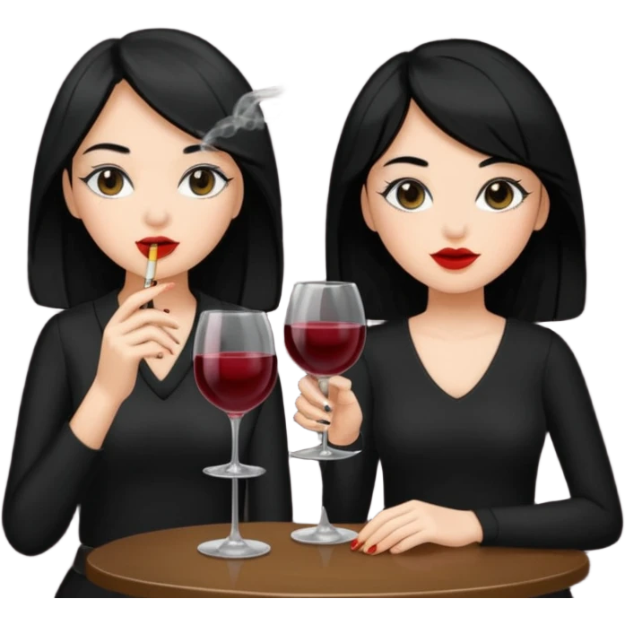 2 girls in black 1 smoking and other girl drinking wine both black hair  emoji