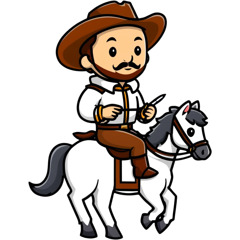 Cowboy Shakespeare with ruff collar and quill pen on a horse emoji