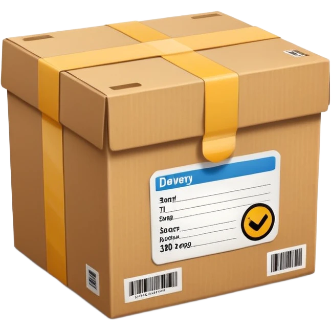  cardboard delivery box with a shipping label and tape. Rounded, glossy, smooth, soft shadows, white background.


 emoji