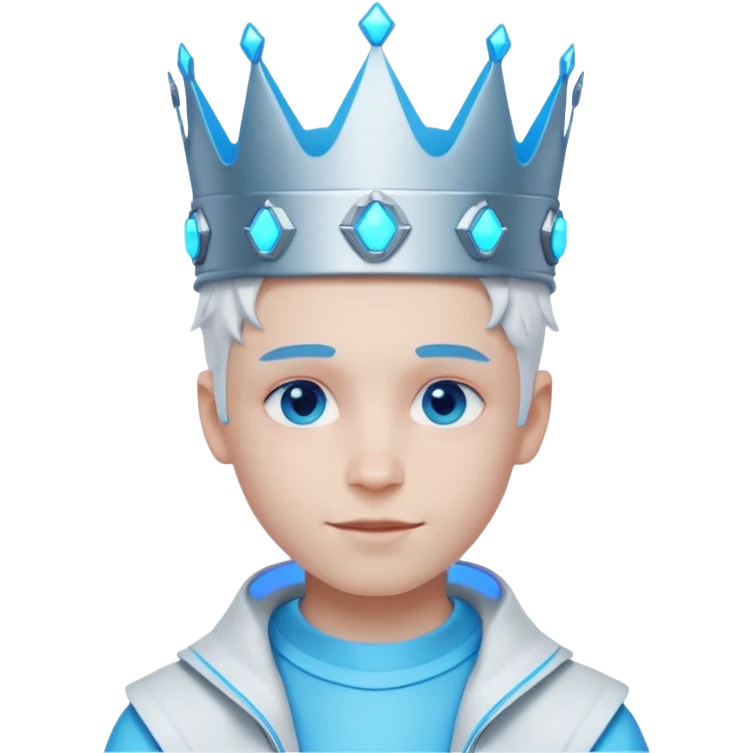boy neon cyberpunk light blue happy crown white and blue emoji