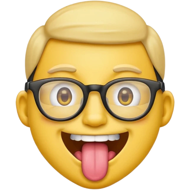 emoji with braces, sticking tongue out, wearing glasses emoji