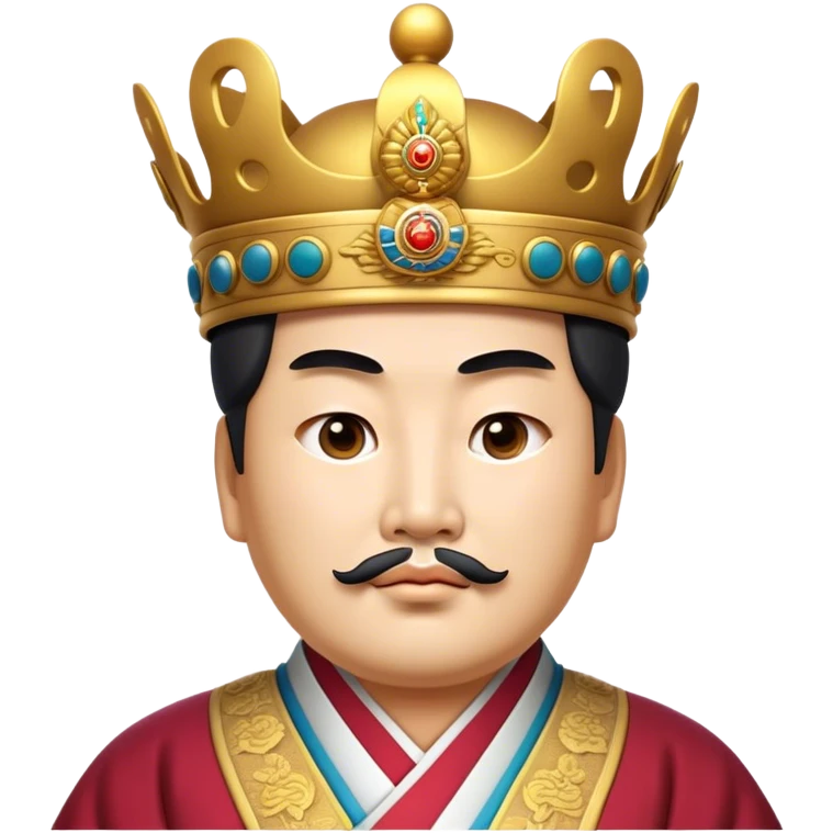 Cinematic Realistic King Sejong Portrait Emoji, depicted as a wise benevolent monarch in traditional Korean royal attire with a thoughtful gaze, rendered with intricate textures and regal soft lighting that captures his historical significance. emoji