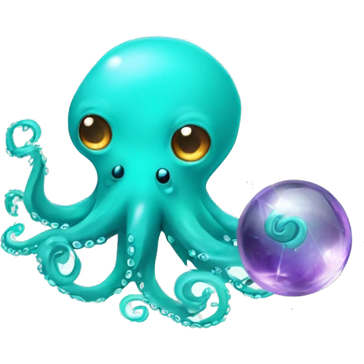 Turquoise cute octopus with crystal ball emoji
