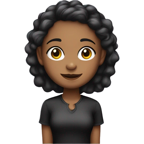 Menina de pele clara e cabelo preto cacheado com camisa roxa emoji