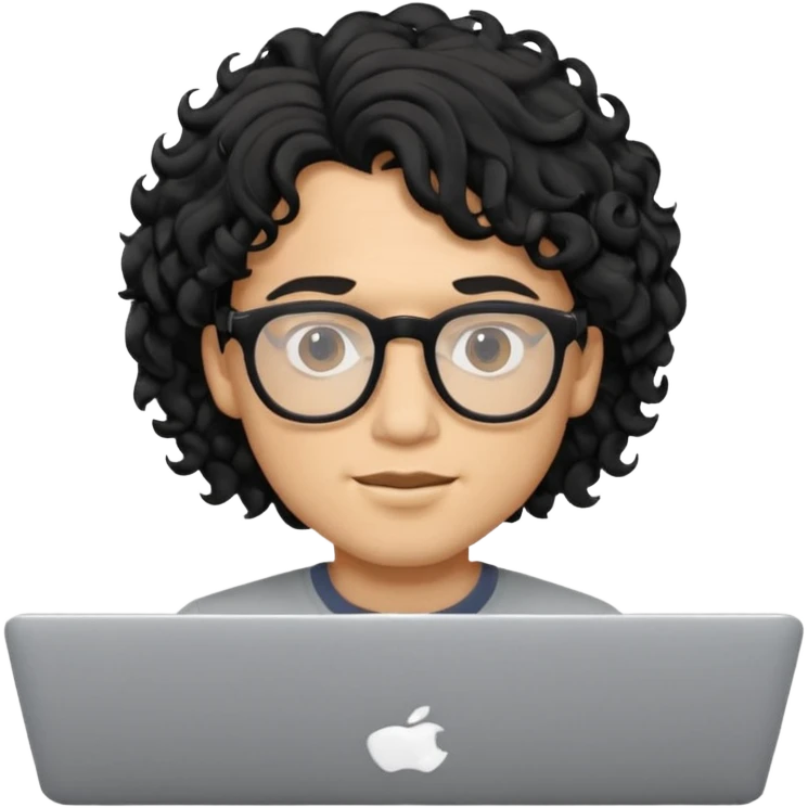 guy with wavy kinda curly black hair and skin cream and glasses, with a macbook emoji