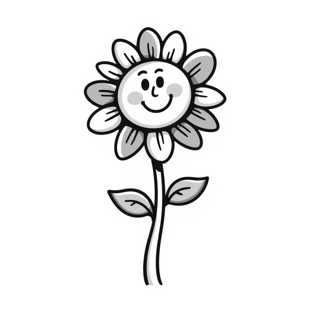 Cheerful sunflower with detailed petals, center, leaves and stem. Using specific pastel colors (dd9fb0, ffc6d3, a3bfc9, c4bee2, f1b091). Hand-drawn doodle style with intricate details. Happy, bright sunflower design with a transparent background. emoji